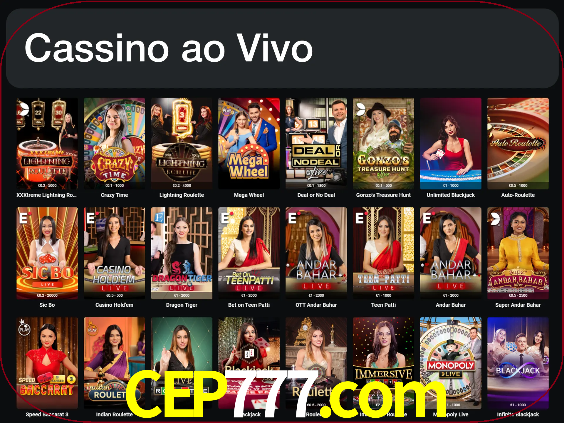 Jogue jogos de cassino com um verdadeiro dealer.