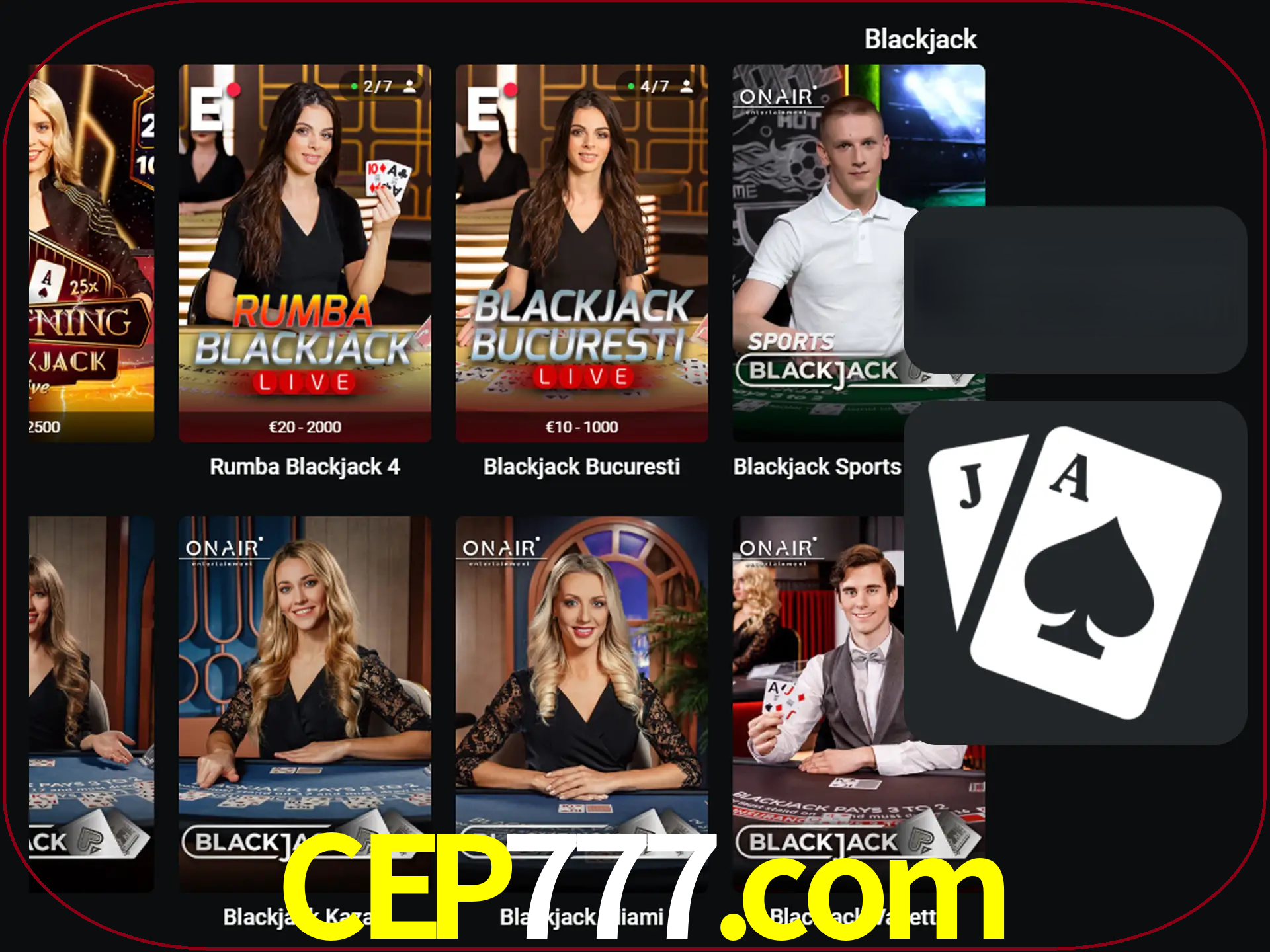 Escolha uma mesa completa de jogadores de blackjack.